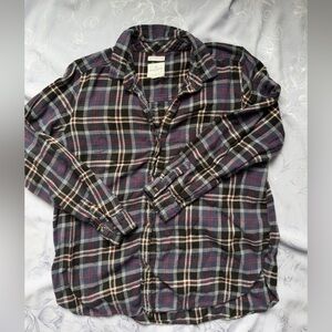 American Eagle Outfitters Navy and Burgundy Plaid Shirt “Boyfriend Fit” Size L